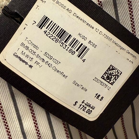 Boss Hugo Boss Tailored Striped Button Front Shirt Size 16.5 - Picture 5 of 9